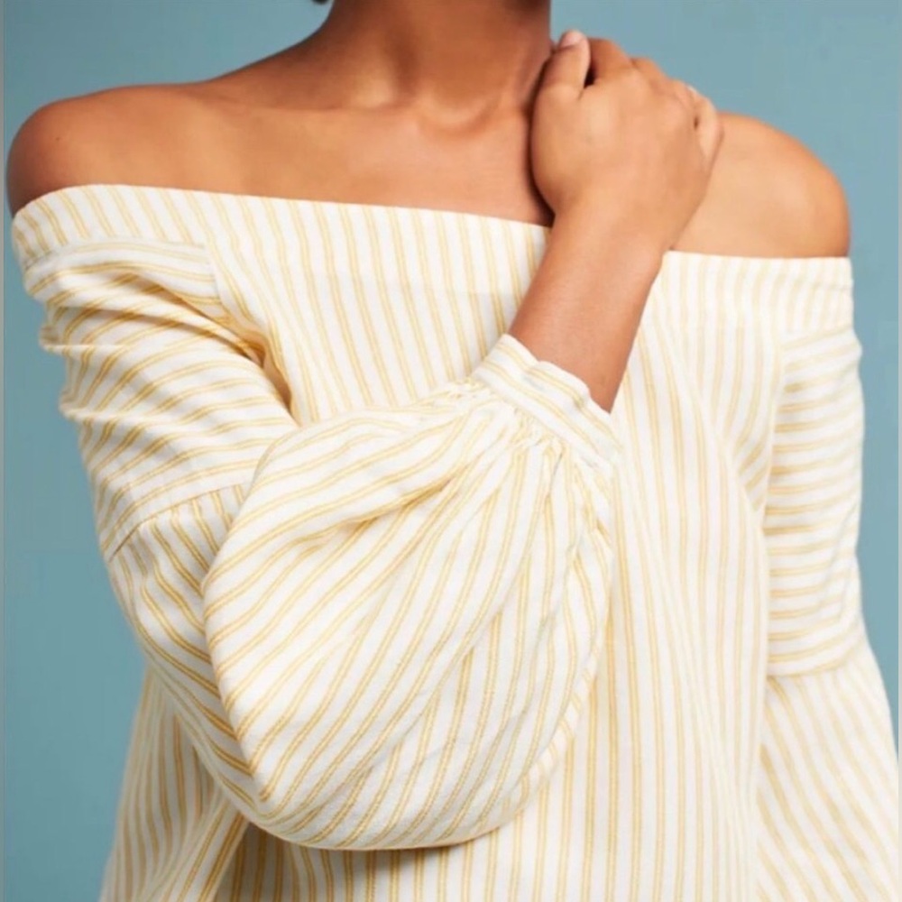 Anthropologie MAEVE Yellow Striped Off-Shoulder Soft Flowy Top Size 4